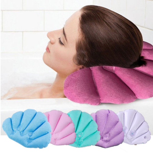 Inflatable Bath Pillow with Suction Cups and Terry Cloth Fabric