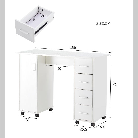 Home Office Computer Desk with Drawers – Nail Art Table (White)