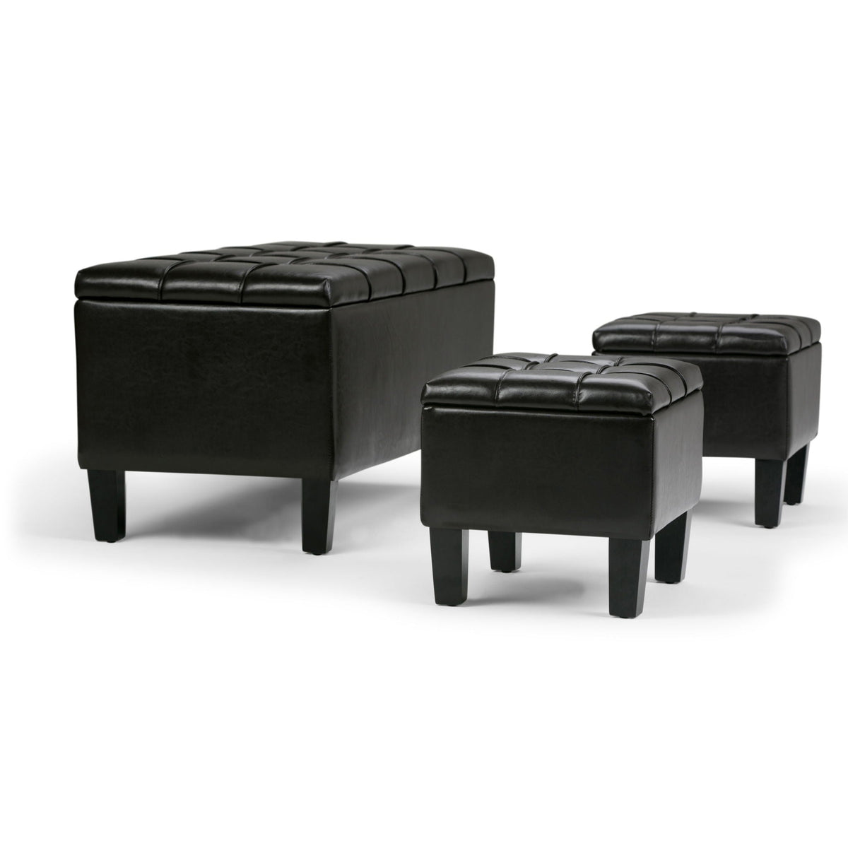 3-Piece Tufted Storage Ottoman Set – Multiple Colors