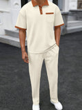 Men’s Waffle-Knit Contrast Polo & Pants Set