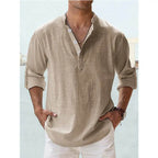 Men’s Cotton-Linen Loose Fit Long Sleeve Shirt