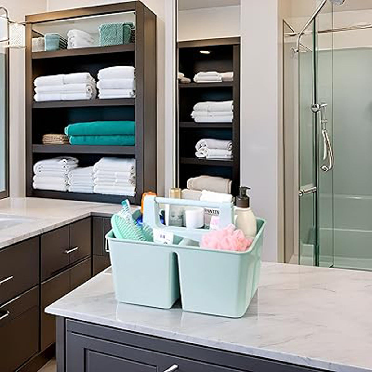3-Compartment Shower Caddy with Handle – Ivory