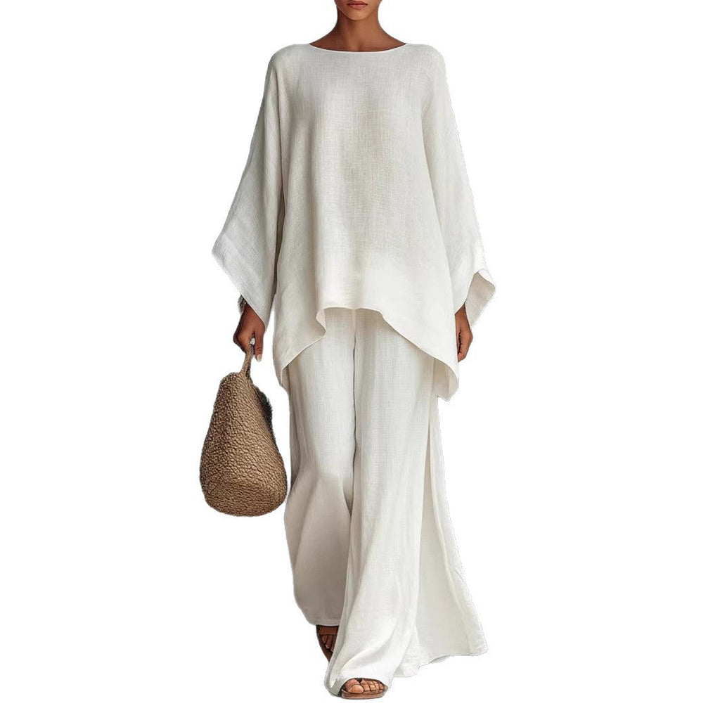 Minimalist Long-Sleeve Top & Wide-Leg Trousers Set