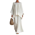Minimalist Long-Sleeve Top & Wide-Leg Trousers Set