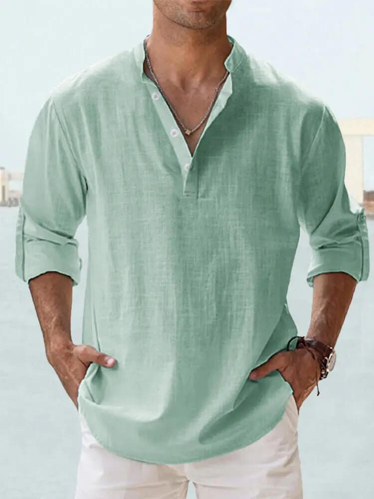 Men’s Cotton-Linen Loose Fit Long Sleeve Shirt