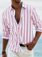 Men’s Striped Loose-Fit Long Sleeve Shirt
