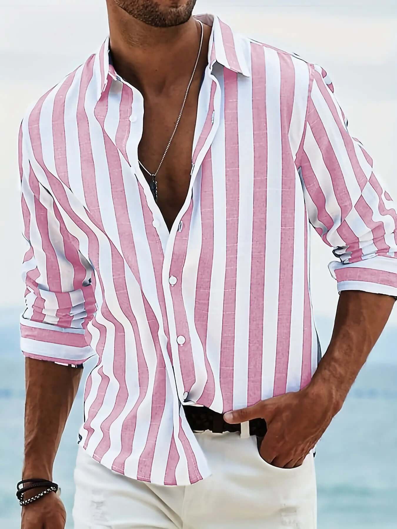 Men’s Striped Loose-Fit Long Sleeve Shirt