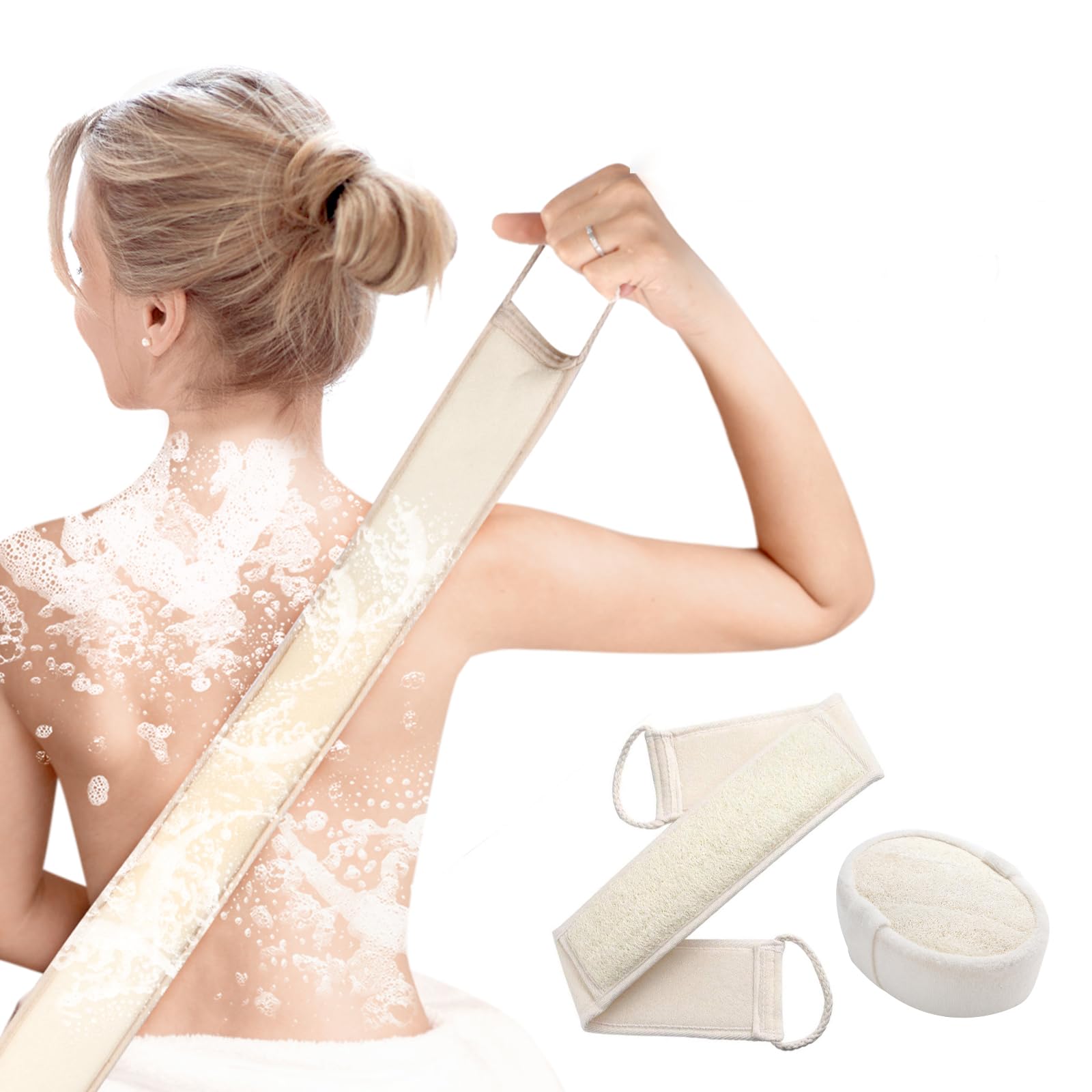 Natural Loofah Back Scrubber & Sponge Set – 2 Pieces