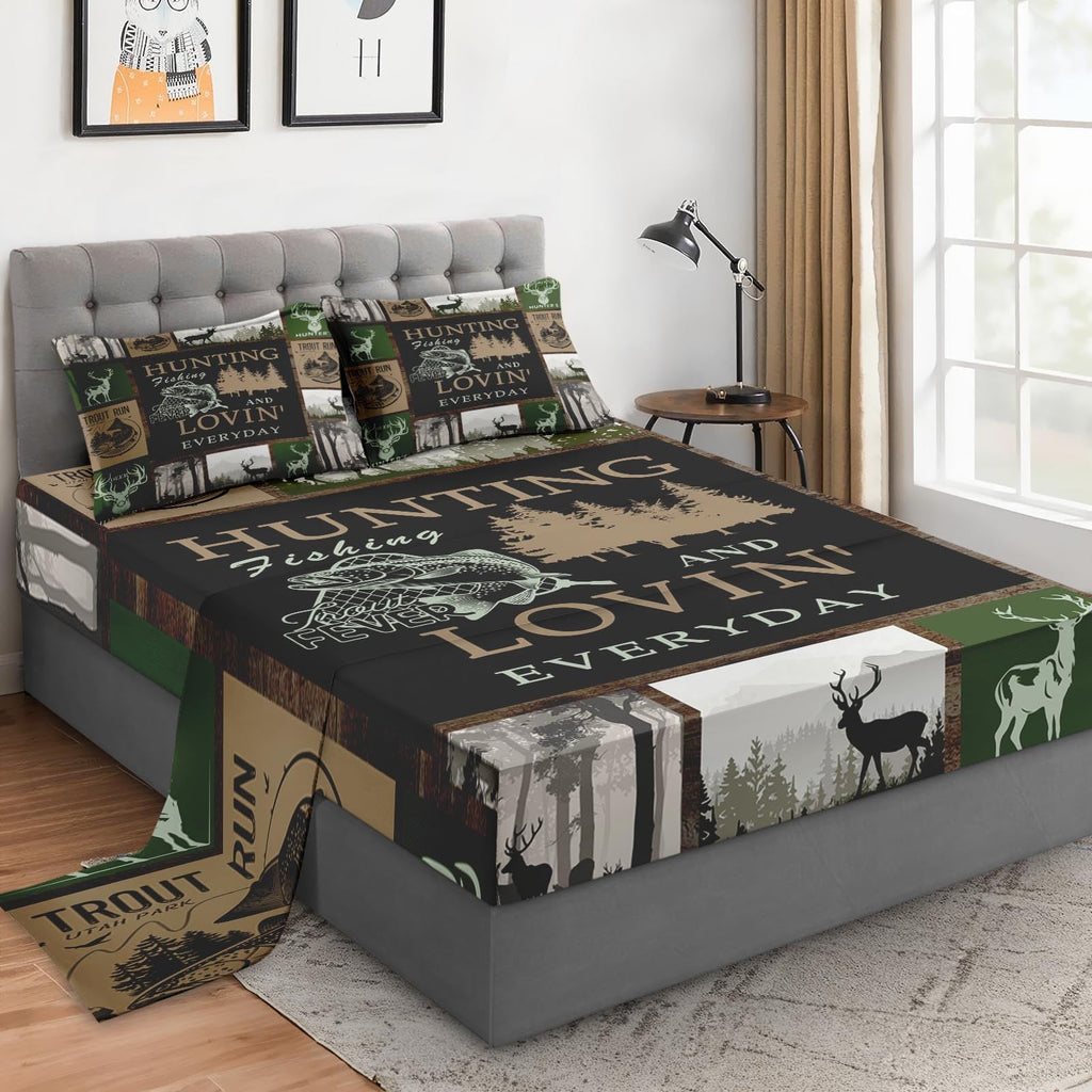4-Piece Deer & Mountain Full Size Microfiber Sheet Set – Wecozy (Gray)