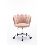 Velvet Shell-Back Swivel Office Chair – Pink & Silver