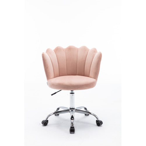 Velvet Shell-Back Swivel Office Chair – Pink & Silver