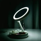 Foldable LED Vanity Mirror with Storage Base – 1X / 10X Magnification