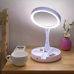 Foldable LED Vanity Mirror with Storage Base – 1X / 10X Magnification