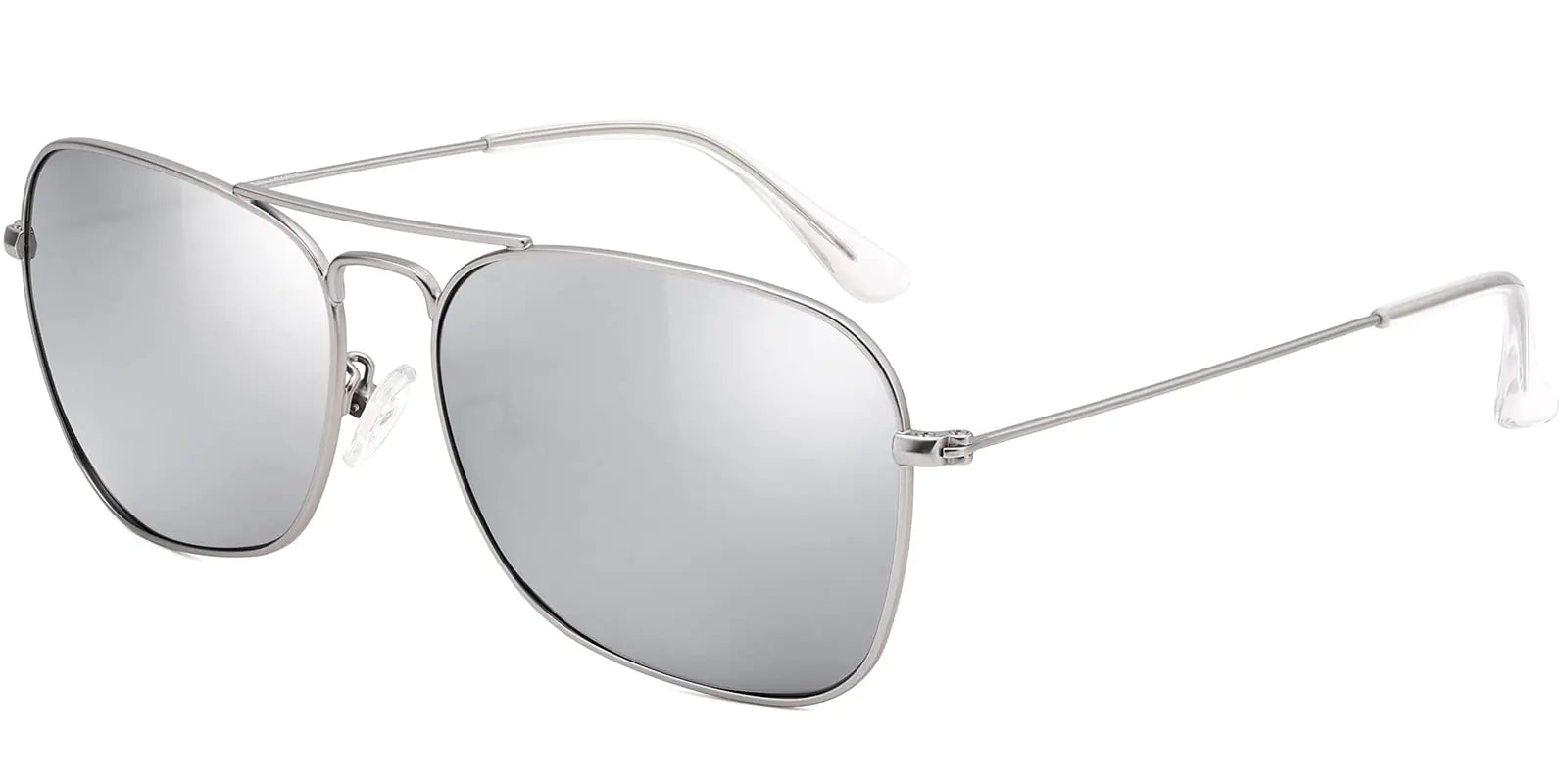 IOHLNG Square Aviator Sunglasses for Women Men Polarized Pilot Military Square Shades Classic Vintage Metal Sun Glasses Matte Silver Frames Silver Mirrored Lens 100% UV Protection