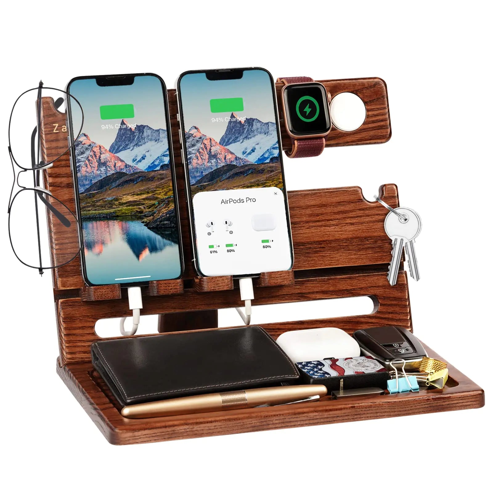 Wood Phone Docking Station & Nightstand Organizer
