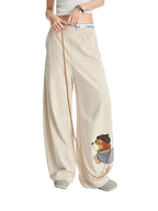 Women’s Puppy Embroidery Wide-Leg Pants
