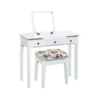 Flip-Top Vanity Dressing Table with Mirror, 3 Drawers & Stool