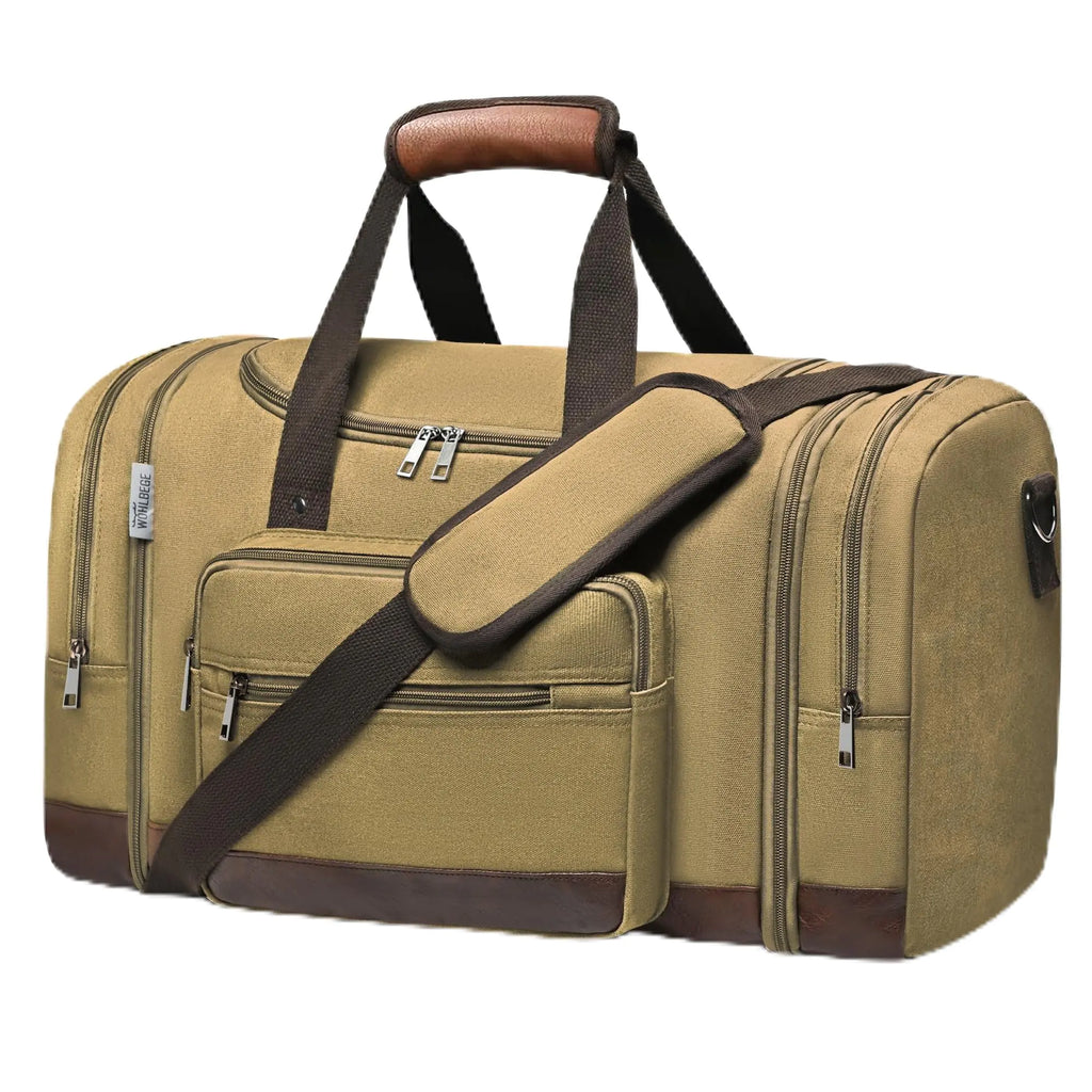 Expandable Travel Duffle Bag with Luggage Sleeve – Wolhbege (Khaki)