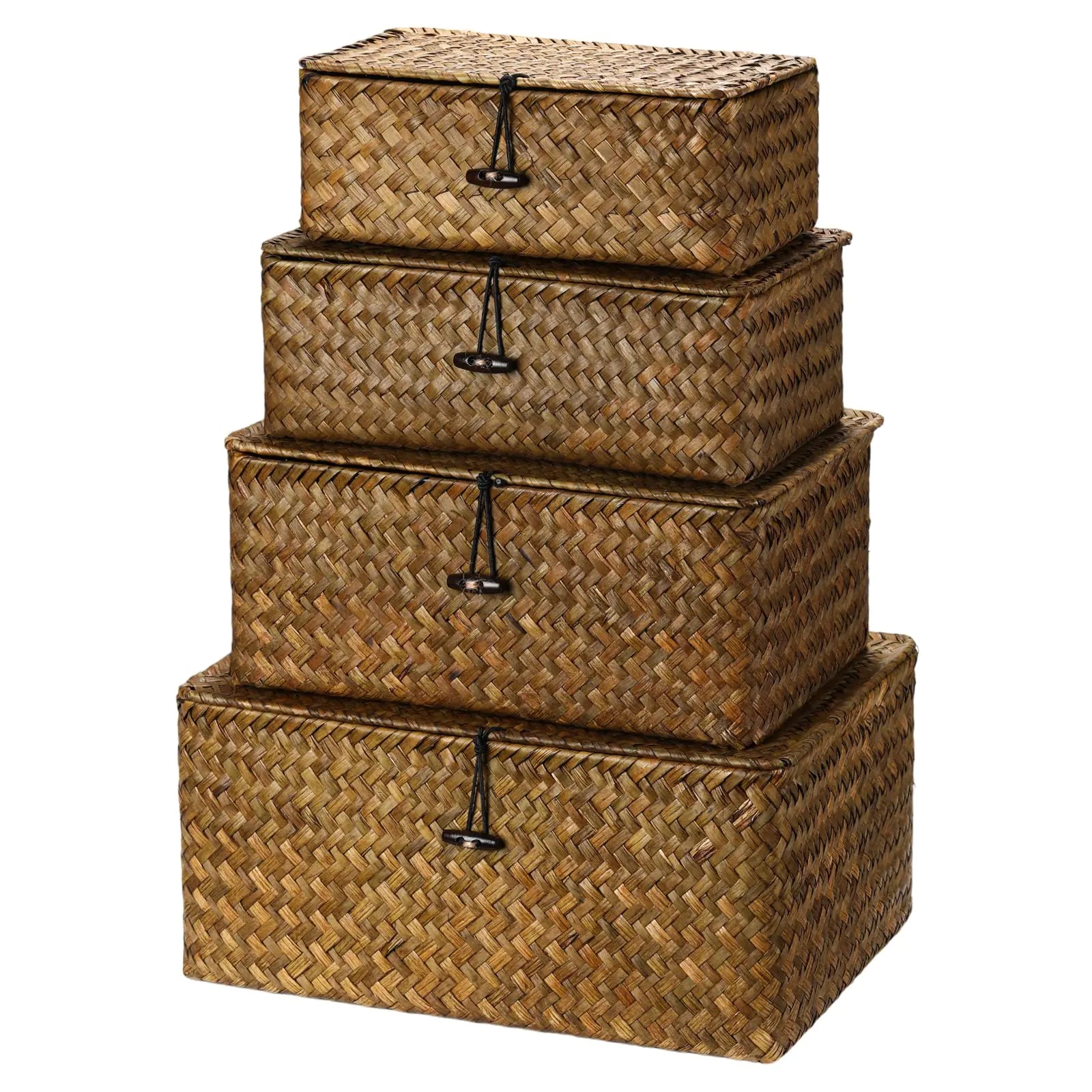 4-Piece Seagrass Wicker Storage Basket Set with Lids – Woanger (Retro)