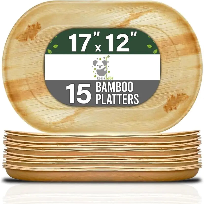 Palm Leaf Disposable Serving  Tray Set – 15 Pack (17 × 12 in) Platters