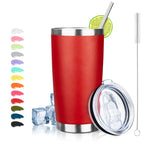 20 oz Stainless Steel Insulated Tumbler with Straw & Brush – Atikzhe (Bright Red)