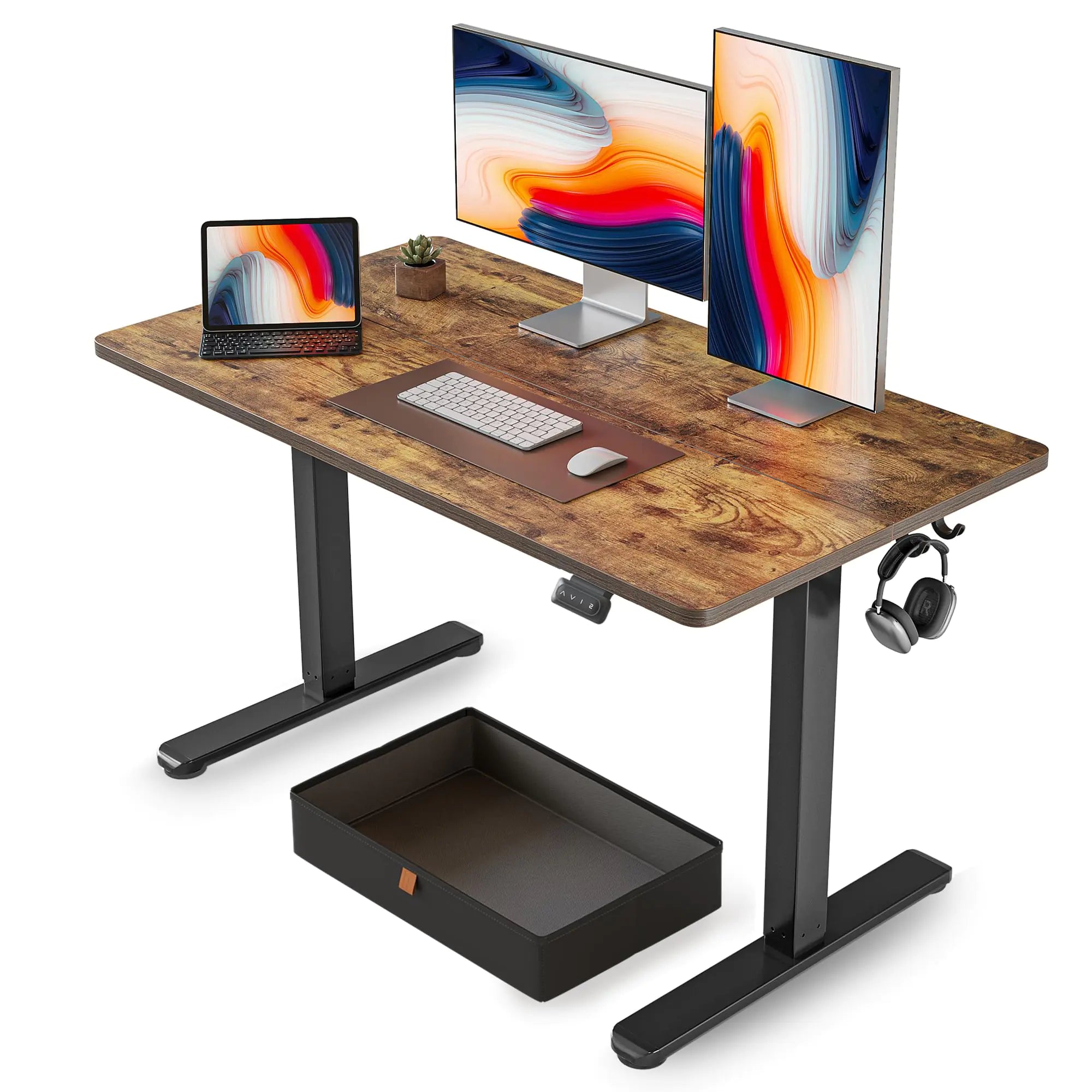 48 × 24 Electric Adjustable Standing Ergonomic Desk with Storage Drawer  – FEZIBO (Rustic Brown)
