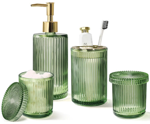 4-Piece Green Glass Bathroom Accessory Set