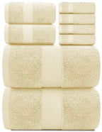 8-Piece Combed Cotton Towel Set (Beige)
