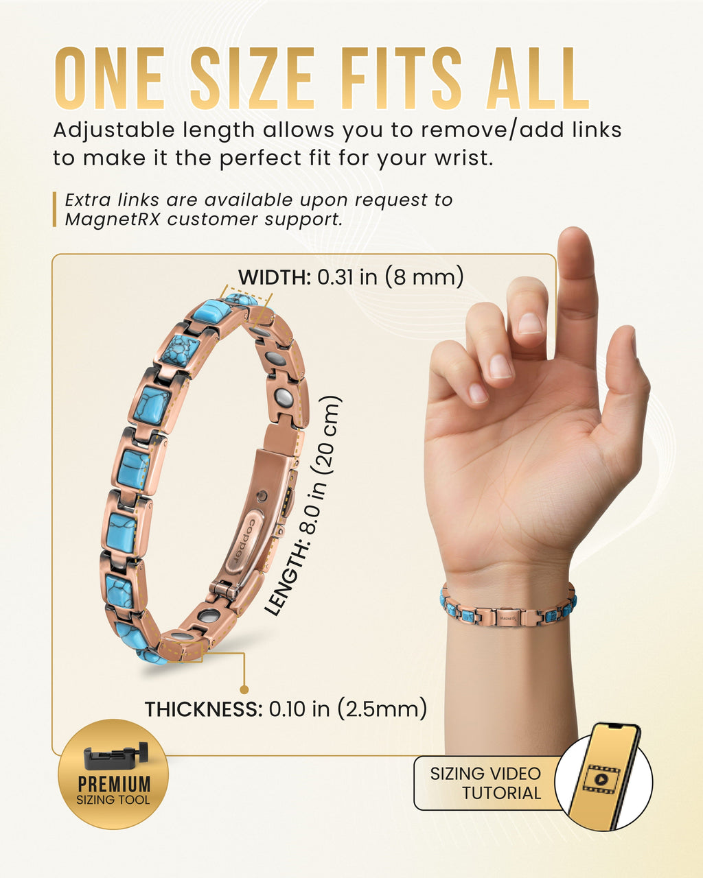 Pure Copper Turquoise Magnetic Bracelet – Adjustable