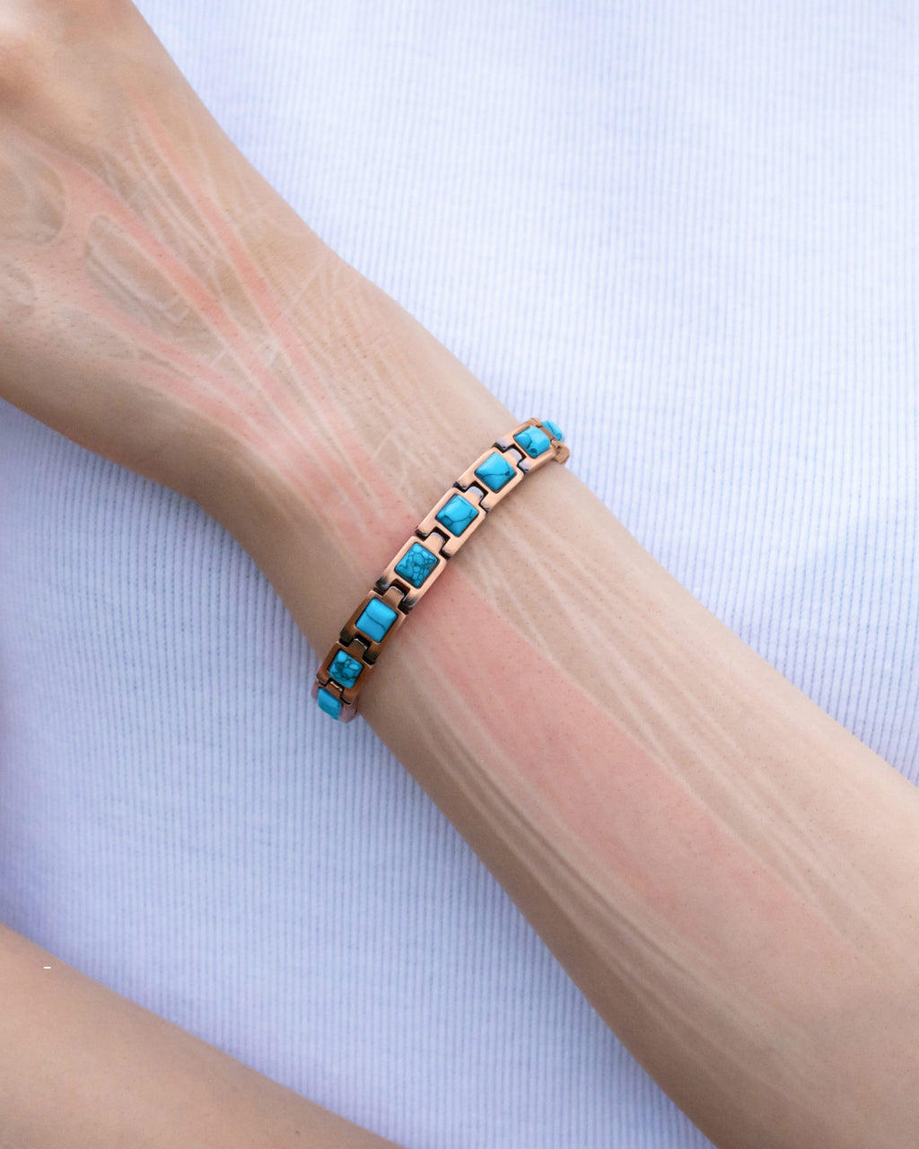Pure Copper Turquoise Magnetic Bracelet – Adjustable