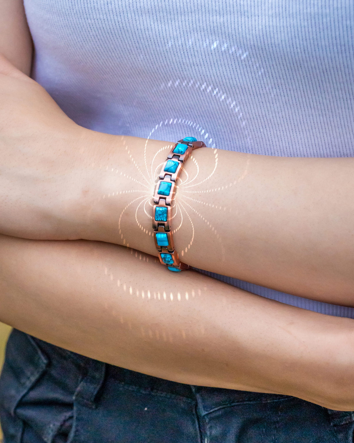 Pure Copper Turquoise Magnetic Bracelet – Adjustable