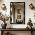 Beaded Carved Wood Wall Mirror – Black