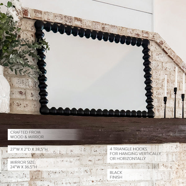 Beaded Carved Wood Wall Mirror – Black