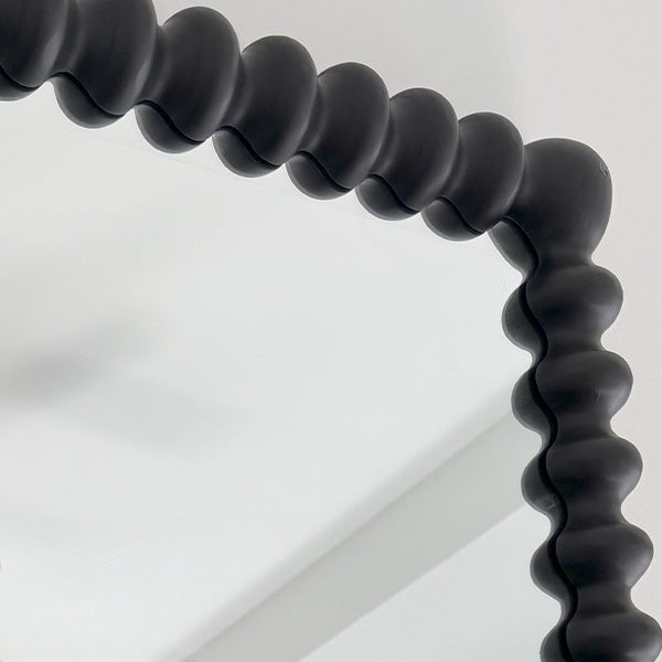 Beaded Carved Wood Wall Mirror – Black