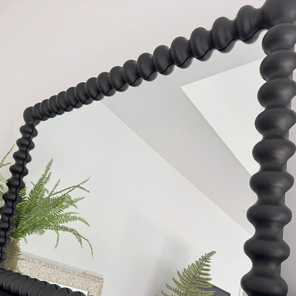 Beaded Carved Wood Wall Mirror – Black