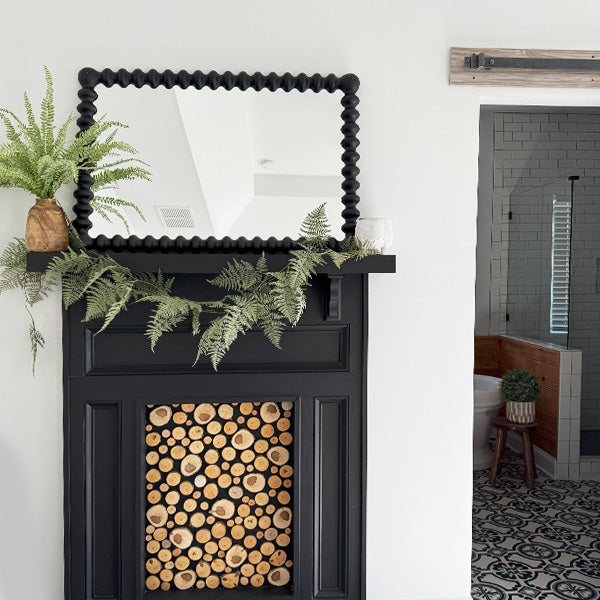Beaded Carved Wood Wall Mirror – Black