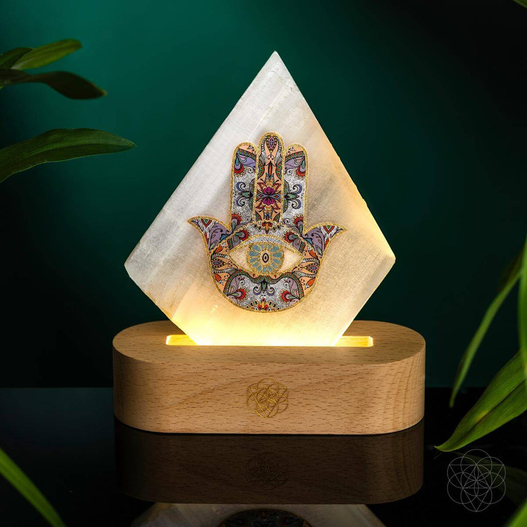 Selenite Hamsa Mood Lamp – 30 Light Modes