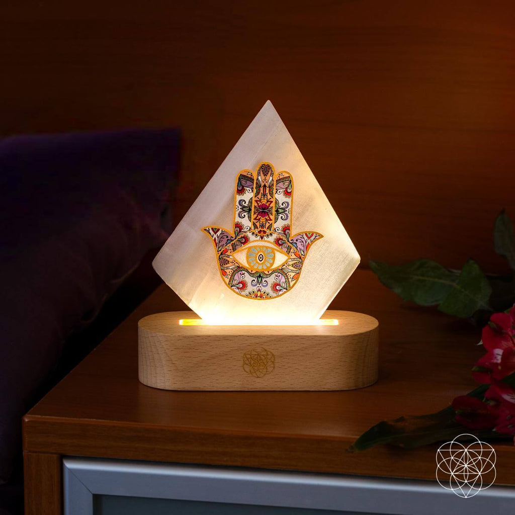Selenite Hamsa Mood Lamp – 30 Light Modes