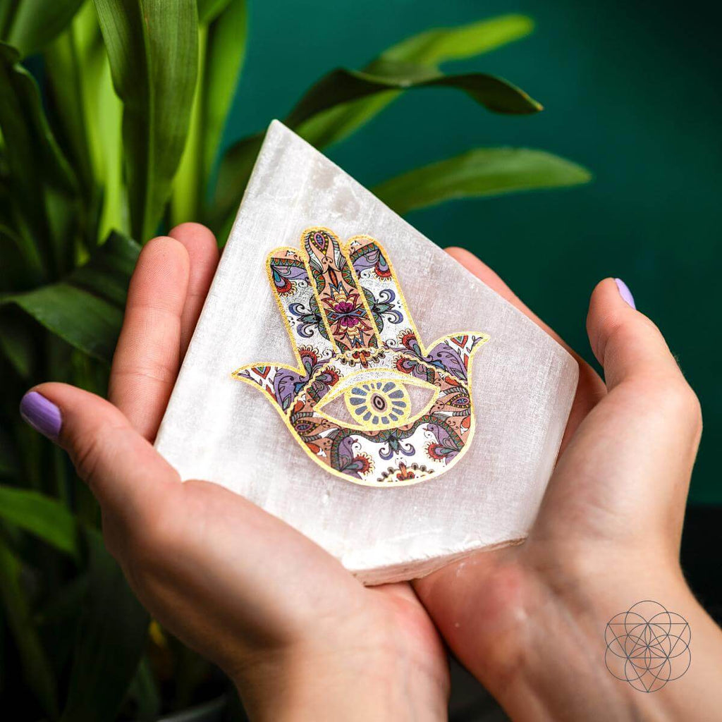 Selenite Hamsa Mood Lamp – 30 Light Modes
