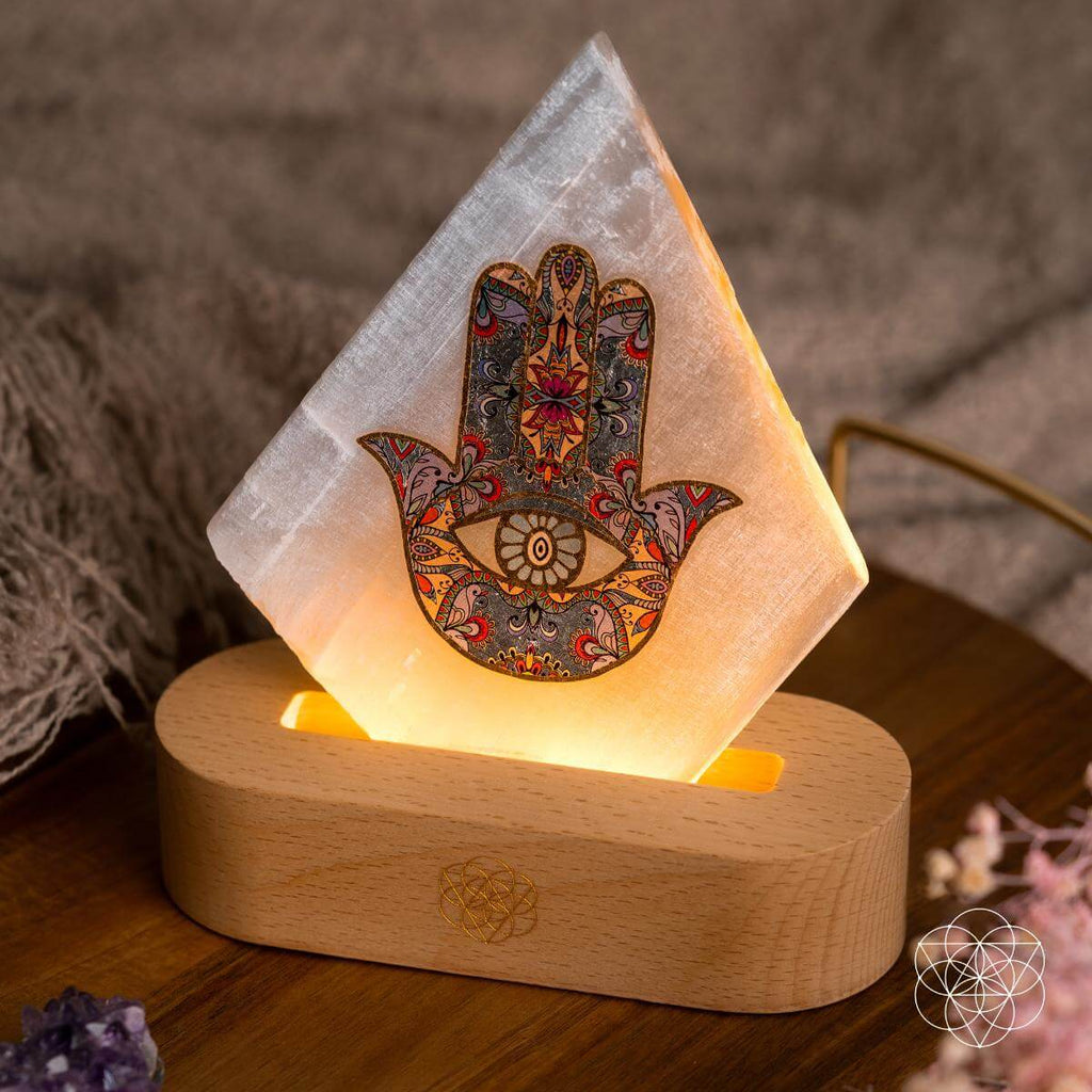 Selenite Hamsa Mood Lamp – 30 Light Modes