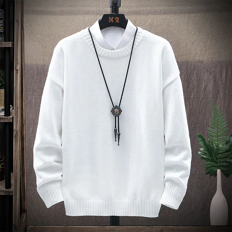 Men's Casual Brown Long-Sleeved Round Neck Sweater