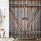 Vintage Wooden Door Shower Curtain – 12 Hooks Included