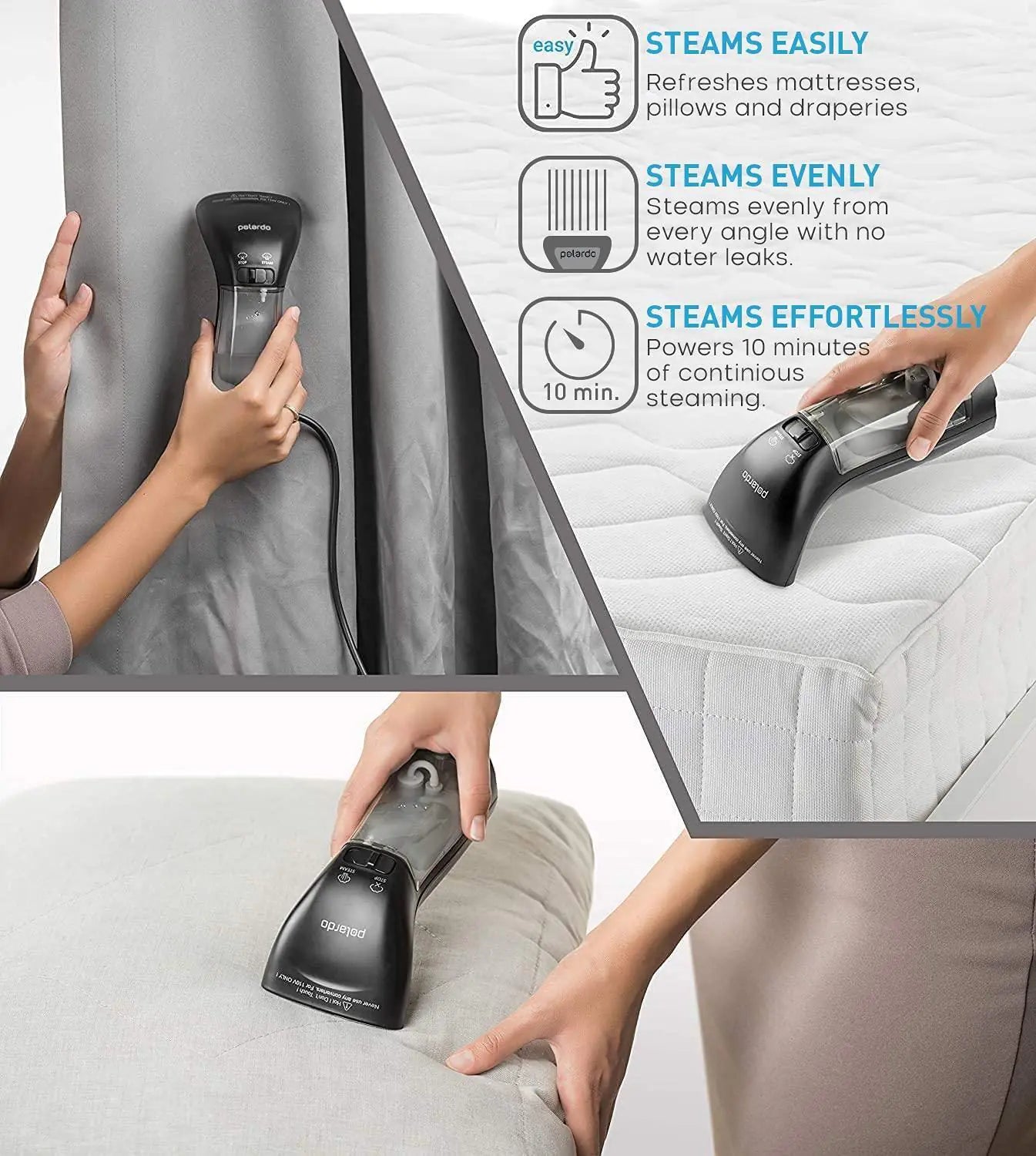 Handheld Portable Garment Steamer – Black Metal Steam Head