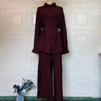 Peplum Shirt & Wide-Leg Trousers Co-ord Set(MS481)