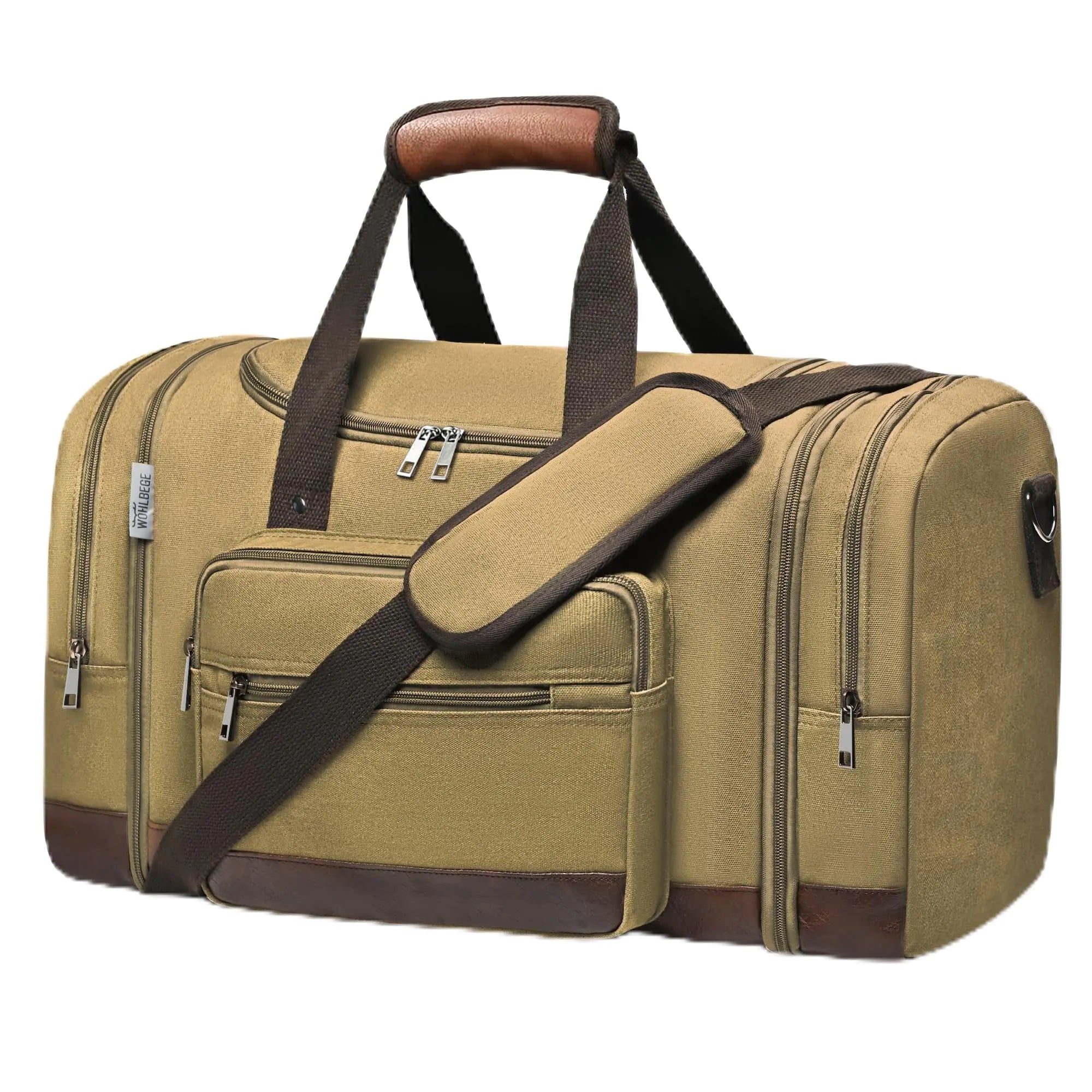 Expandable Travel Duffle Bag with Luggage Sleeve – Wolhbege (Khaki)