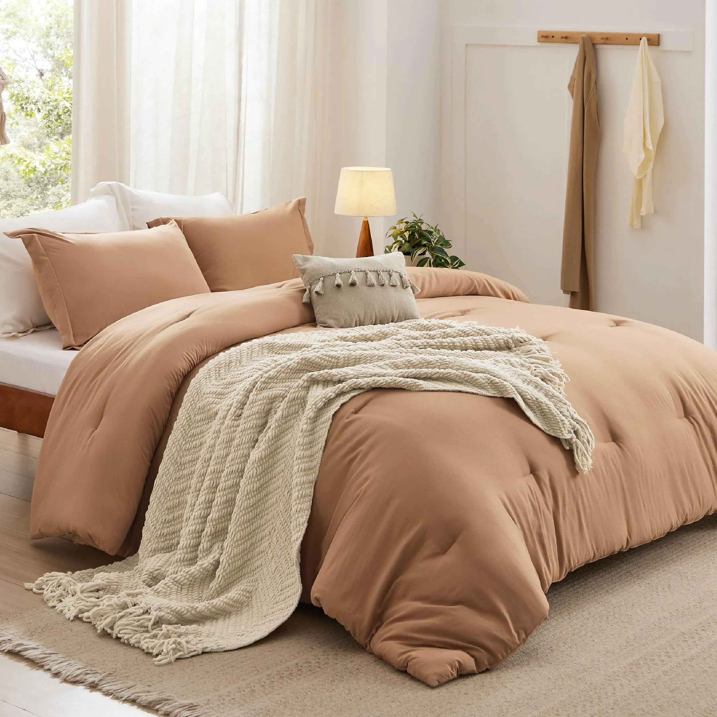 5-Piece King Size Boho Comforter Bedding Set with Throw Blanket – Bedsure (Burnt Orange)