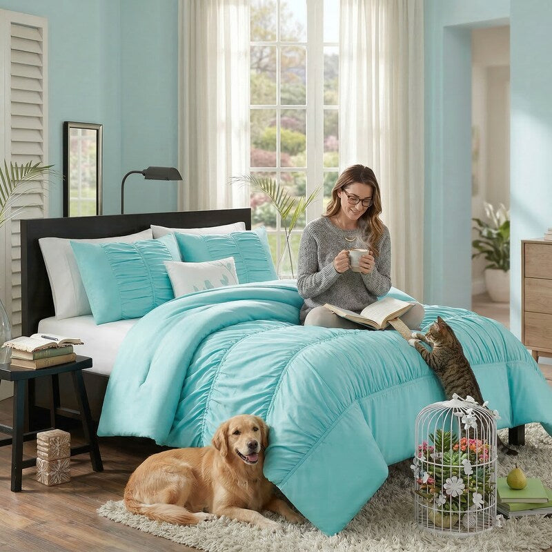 Mi-Zone Miramar Ruched Duvet Cover Set – One Size, Fits King & California King Beds