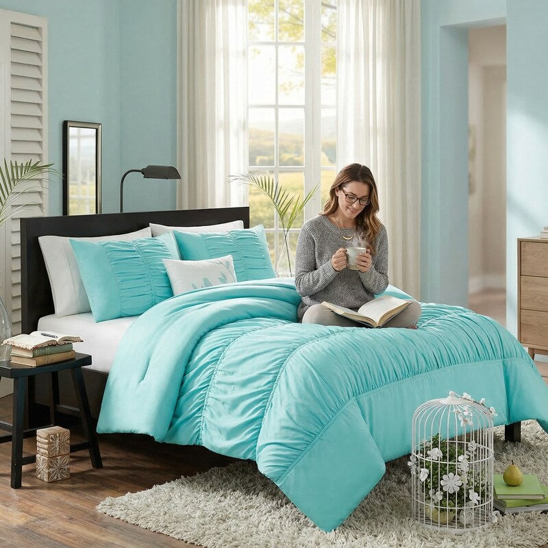 Mi-Zone Miramar Ruched Duvet Cover Set – One Size, Fits King & California King Beds