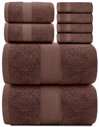 8-Piece Combed Cotton Towel Set (Brown)