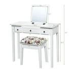 Flip-Top Vanity Dressing Table with Mirror, 3 Drawers & Stool